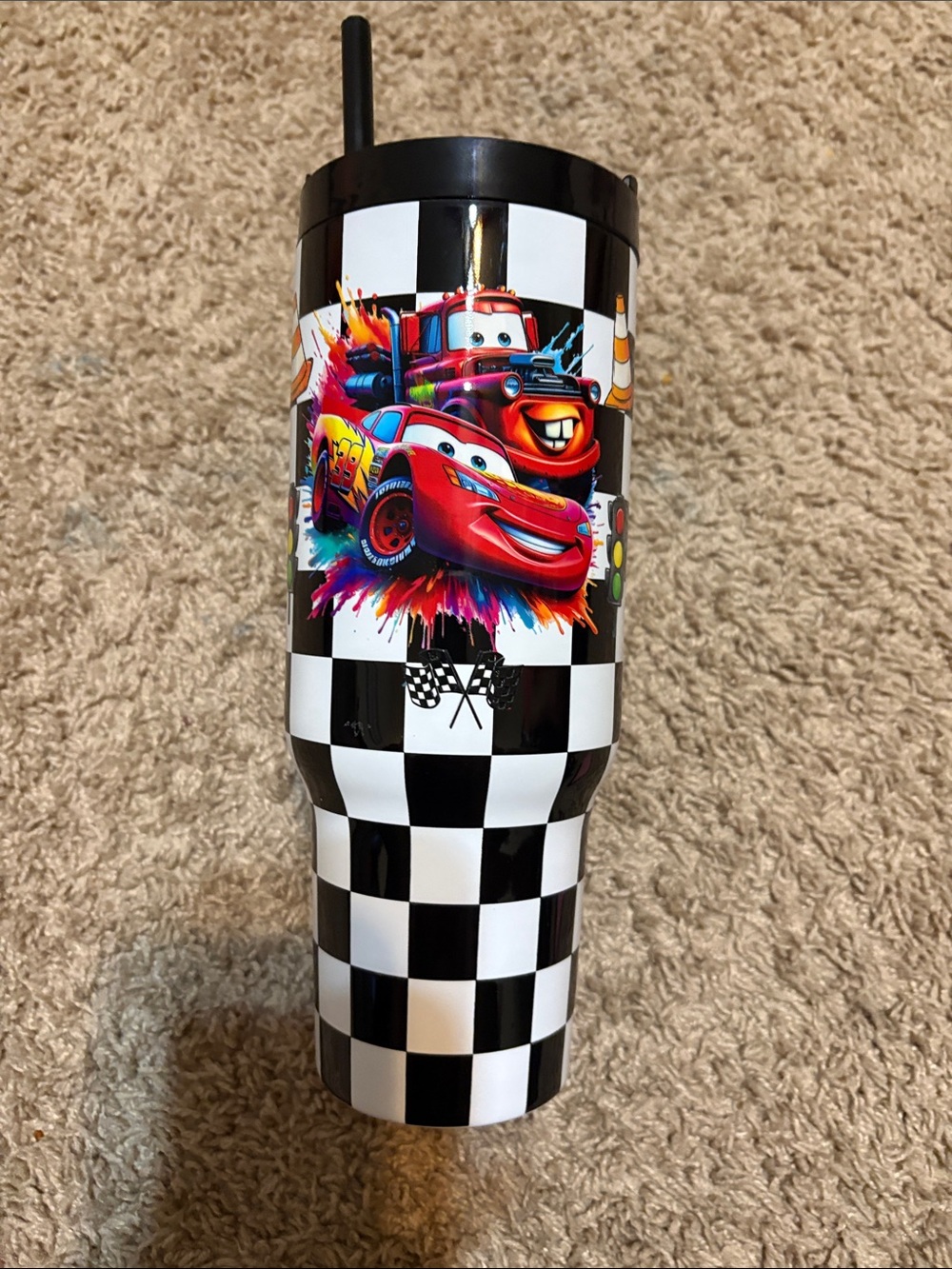 Disney Pixar Cars Checkered Travel Tumbler